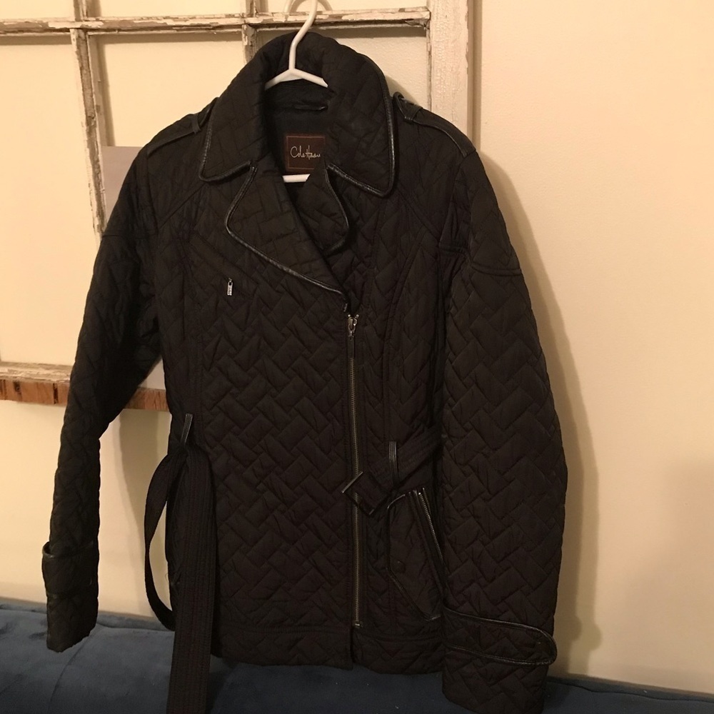 Cole Hann quilted jacket with leather trim. Size small.